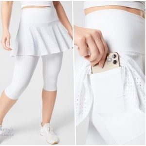 Athleta A-Game 2 in 1 Crop White Stash Pocket Legging Tennis Skirt